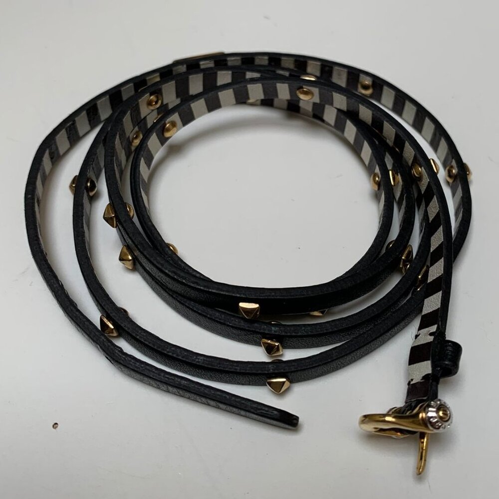 Vintage Henri Bendel Studded Black Leather Wrap Bracelet